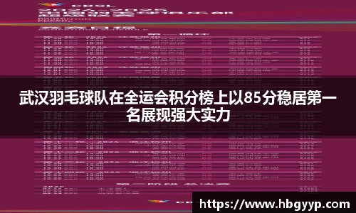 武汉羽毛球队在全运会积分榜上以85分稳居第一名展现强大实力